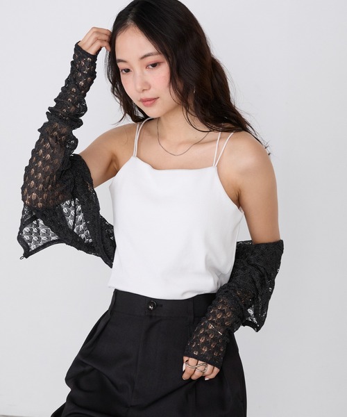 forksy.(フォルクシー)の「【forksy.】カップ付き ダブルストラップ メロー リブキャミソール / 接触冷感・UVカット(キャミソール・レディース・チャコールグレー/ホワイト/ブラック/ブルー・S/L/M)」の16枚目の写真