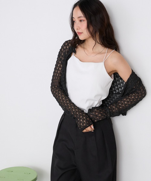forksy.(フォルクシー)の「【forksy.】カップ付き ダブルストラップ メロー リブキャミソール / 接触冷感・UVカット(キャミソール・レディース・チャコールグレー/ホワイト/ブラック/ブルー・S/L/M)」の17枚目の写真