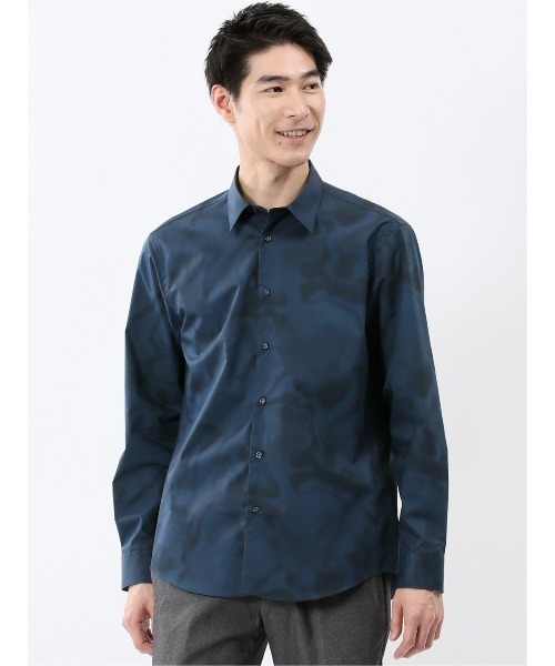 TAKA-Q(タカキュー)の「シャツ メンズ 長袖 ストレッチ 綿混 プリント レギュラーカラー (シャツ/ブラウス・メンズ・ネイビー・MEDIUM/LARGE/X-LARGE)」の1枚目の写真