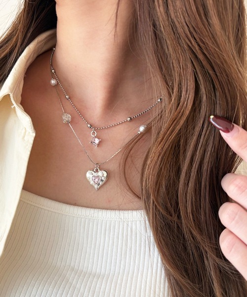 kutir(クティール)の「kutirlune/2連ハートネックレス(ネックレス・レディース・シルバー・FREE)」の1枚目の写真