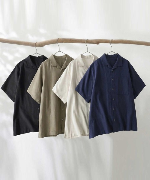 antiqua(アンティカ)の「開襟 リネン混 シャツ(シャツ/ブラウス・レディース・ブラック/ナチュラル/ベージュ系その他/ネイビー・P/R)」の15枚目の写真