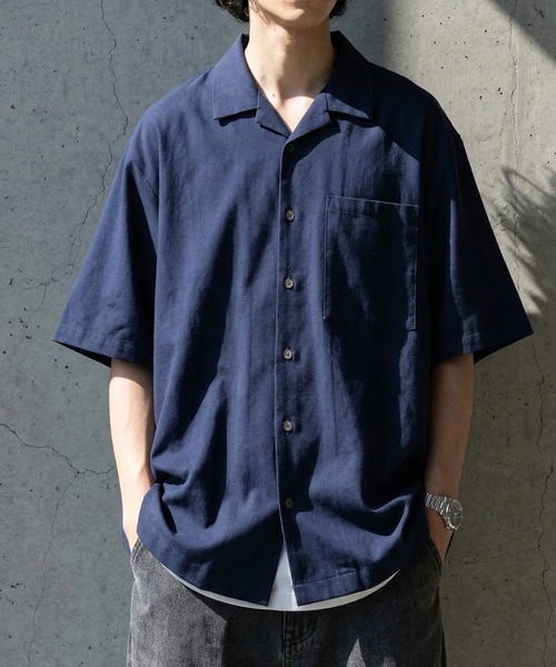 antiqua(アンティカ)の「開襟 リネン混 シャツ(シャツ/ブラウス・レディース・ブラック/ナチュラル/ベージュ系その他/ネイビー・P/R)」の7枚目の写真