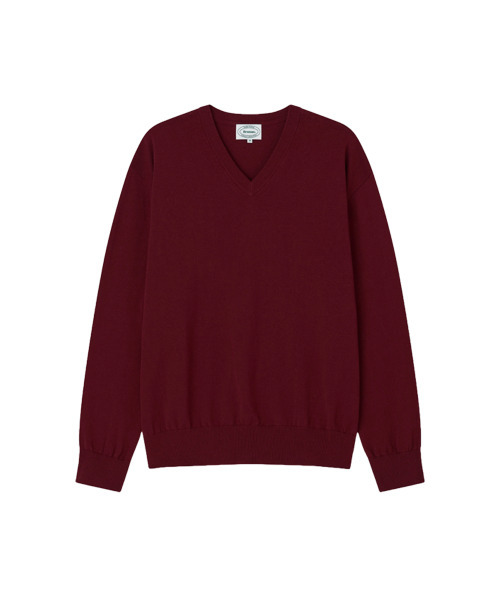 Cotton V-Neck Knit (Burgundy)