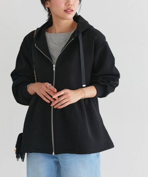 Pierrot（ピエロ）の「ダンボールヘムフレアパーカー（パーカー・レディース・杢グレー/ブラック/ネイビー・S/M/L）」の2枚目の写真