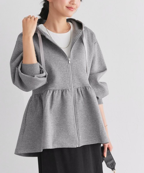 Pierrot（ピエロ）の「ダンボールヘムフレアパーカー（パーカー・レディース・杢グレー/ブラック/ネイビー・S/M/L）」の13枚目の写真