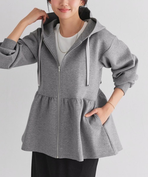 Pierrot（ピエロ）の「ダンボールヘムフレアパーカー（パーカー・レディース・杢グレー/ブラック/ネイビー・S/M/L）」の17枚目の写真