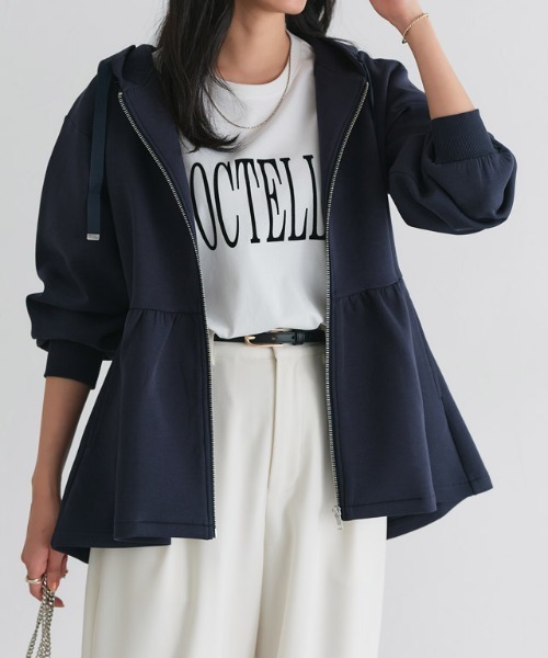 Pierrot（ピエロ）の「ダンボールヘムフレアパーカー（パーカー・レディース・杢グレー/ブラック/ネイビー・S/M/L）」の4枚目の写真