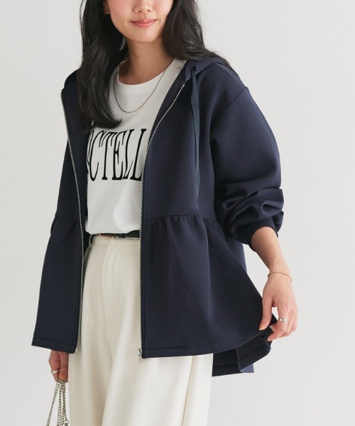 Pierrot（ピエロ）の「ダンボールヘムフレアパーカー（パーカー・レディース・杢グレー/ブラック/ネイビー・S/M/L）」の5枚目の写真