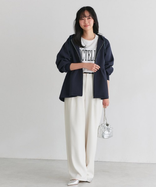 Pierrot（ピエロ）の「ダンボールヘムフレアパーカー（パーカー・レディース・杢グレー/ブラック/ネイビー・S/M/L）」の6枚目の写真