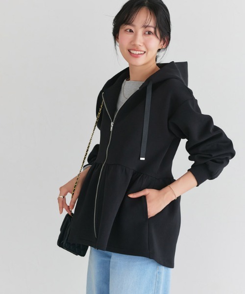 Pierrot（ピエロ）の「ダンボールヘムフレアパーカー（パーカー・レディース・杢グレー/ブラック/ネイビー・S/M/L）」の8枚目の写真