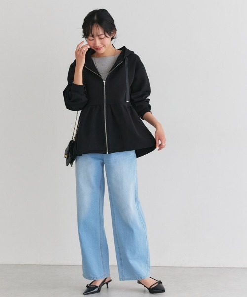 Pierrot（ピエロ）の「ダンボールヘムフレアパーカー（パーカー・レディース・杢グレー/ブラック/ネイビー・S/M/L）」の9枚目の写真