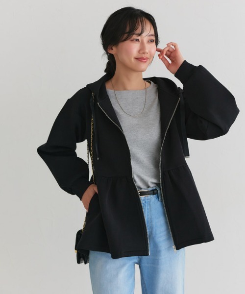 Pierrot（ピエロ）の「ダンボールヘムフレアパーカー（パーカー・レディース・杢グレー/ブラック/ネイビー・S/M/L）」の10枚目の写真