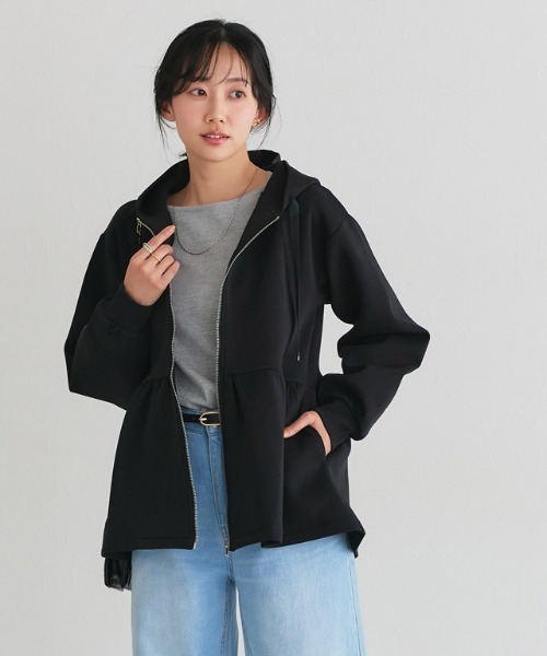 Pierrot（ピエロ）の「ダンボールヘムフレアパーカー（パーカー・レディース・杢グレー/ブラック/ネイビー・S/M/L）」の11枚目の写真