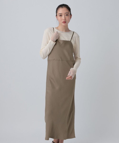 LEPSIM（レプシィム）の「ストレッチサテンキャミワンピース　652448（ワンピース・レディース・ブラウン/ブラック・FREE）」の6枚目の写真