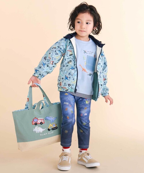 SLAP SLIP（スラップスリップ）の「恐竜はたらくくるまパッチ刺しゅうリバーシブルレッスンバッグ（ショルダーバッグ・キッズ・ネイビー/グリーン・FREE）」の15枚目の写真