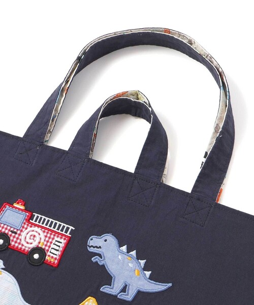SLAP SLIP（スラップスリップ）の「恐竜はたらくくるまパッチ刺しゅうリバーシブルレッスンバッグ（ショルダーバッグ・キッズ・ネイビー/グリーン・FREE）」の8枚目の写真