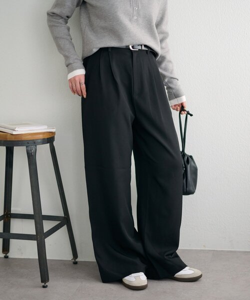 DISCOAT（ディスコート）の「【Enlude】サイドベルト付きワイドパンツ（スラックス・レディース・ブラック/ベージュ・MEDIUM/LARGE）」の5枚目の写真