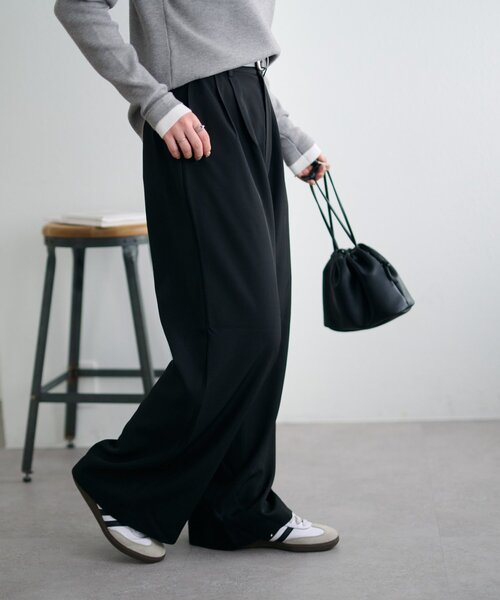 DISCOAT（ディスコート）の「【Enlude】サイドベルト付きワイドパンツ（スラックス・レディース・ブラック/ベージュ・MEDIUM/LARGE）」の6枚目の写真