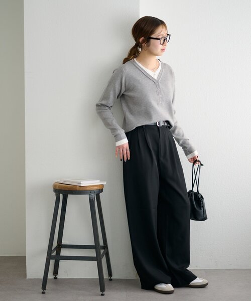 DISCOAT（ディスコート）の「【Enlude】サイドベルト付きワイドパンツ（スラックス・レディース・ブラック/ベージュ・MEDIUM/LARGE）」の10枚目の写真