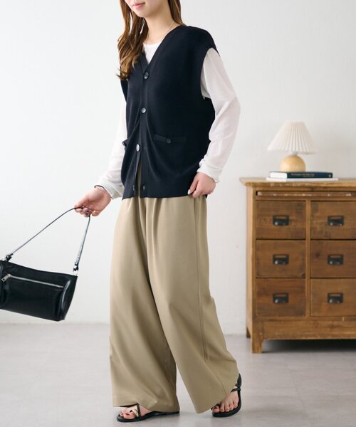 DISCOAT（ディスコート）の「【Enlude】サイドベルト付きワイドパンツ（スラックス・レディース・ブラック/ベージュ・MEDIUM/LARGE）」の18枚目の写真