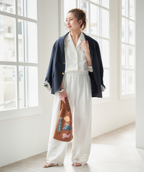 Spick & Span（スピックアンドスパン）の「オープンカラーレースジャンプスーツ（サロペット/オーバーオール・レディース・ブラック/ホワイト・38/36）」の4枚目の写真