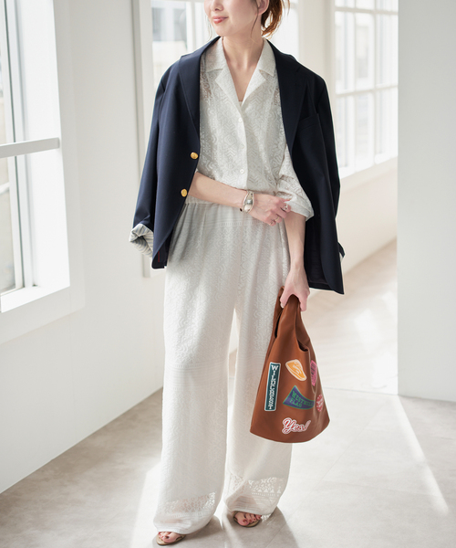 Spick & Span（スピックアンドスパン）の「オープンカラーレースジャンプスーツ（サロペット/オーバーオール・レディース・ブラック/ホワイト・38/36）」の12枚目の写真