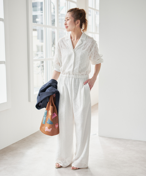 Spick & Span（スピックアンドスパン）の「オープンカラーレースジャンプスーツ（サロペット/オーバーオール・レディース・ブラック/ホワイト・38/36）」の15枚目の写真