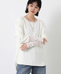 Gready Brilliant | Ｐｅ袖チュール切替ボートネックブラウス(シャツ/ブラウス)