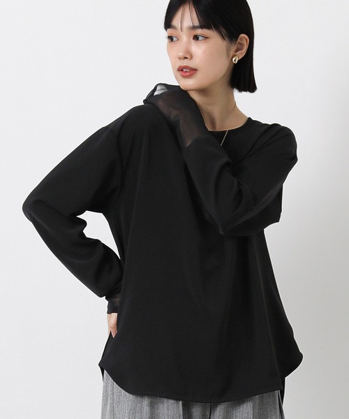 Gready Brilliant(グレディブリリアン)の「Pe袖チュール切替ボートネックブラウス(シャツ/ブラウス・レディース・アイボリー/ブラック・FREE)」の2枚目の写真