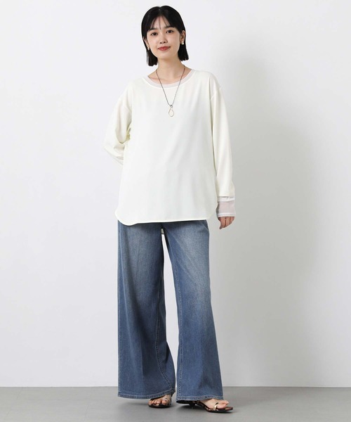 Gready Brilliant(グレディブリリアン)の「Pe袖チュール切替ボートネックブラウス(シャツ/ブラウス・レディース・アイボリー/ブラック・FREE)」の3枚目の写真