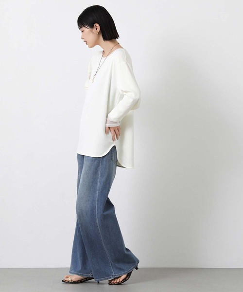 Gready Brilliant(グレディブリリアン)の「Pe袖チュール切替ボートネックブラウス(シャツ/ブラウス・レディース・アイボリー/ブラック・FREE)」の4枚目の写真