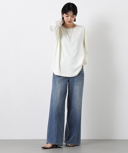 Gready Brilliant(グレディブリリアン)の「Pe袖チュール切替ボートネックブラウス(シャツ/ブラウス・レディース・アイボリー/ブラック・FREE)」の6枚目の写真