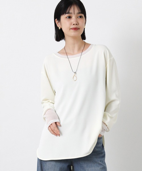 Gready Brilliant(グレディブリリアン)の「Pe袖チュール切替ボートネックブラウス(シャツ/ブラウス・レディース・アイボリー/ブラック・FREE)」の7枚目の写真