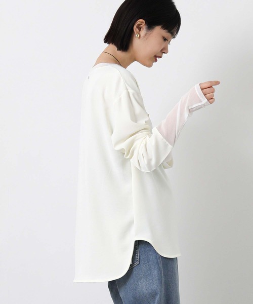 Gready Brilliant(グレディブリリアン)の「Pe袖チュール切替ボートネックブラウス(シャツ/ブラウス・レディース・アイボリー/ブラック・FREE)」の8枚目の写真