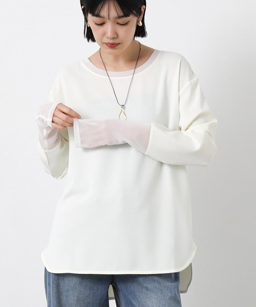 Gready Brilliant(グレディブリリアン)の「Pe袖チュール切替ボートネックブラウス(シャツ/ブラウス・レディース・アイボリー/ブラック・FREE)」の10枚目の写真