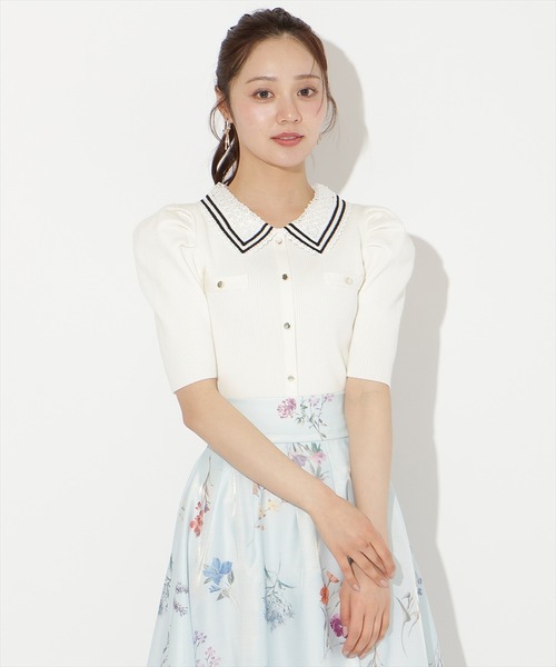 WILLSELECTION(ウィルセレクション)の「バイカラーレース襟リブニット(ニット/セーター・レディース・オフホワイト/ピンク/サックスブルー/ブラック・FREE)」の15枚目の写真