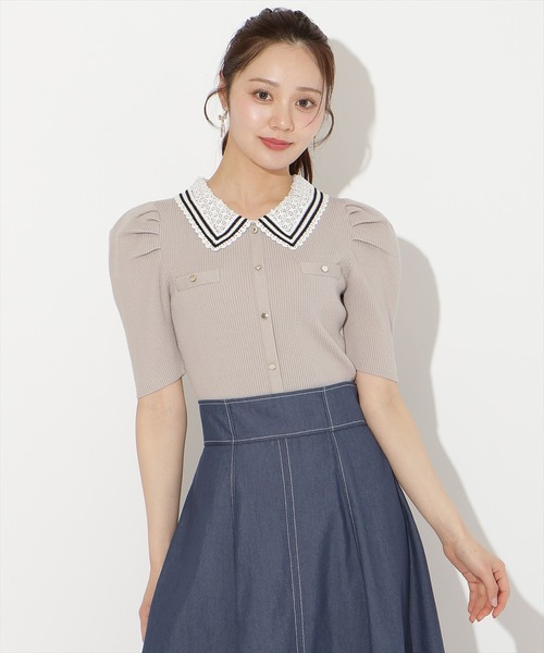 WILLSELECTION(ウィルセレクション)の「バイカラーレース襟リブニット(ニット/セーター・レディース・オフホワイト/ピンク/サックスブルー/ブラック・FREE)」の5枚目の写真