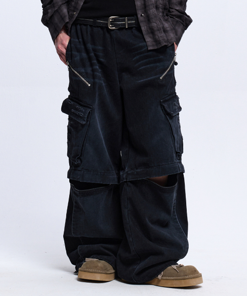 RSSC(アールエスエスシー)の「CONVERTIBLE DESTROYED CARGO DENIM PANTS - BLACK(デニムパンツ・レディース・その他・2/1)」の1枚目の写真