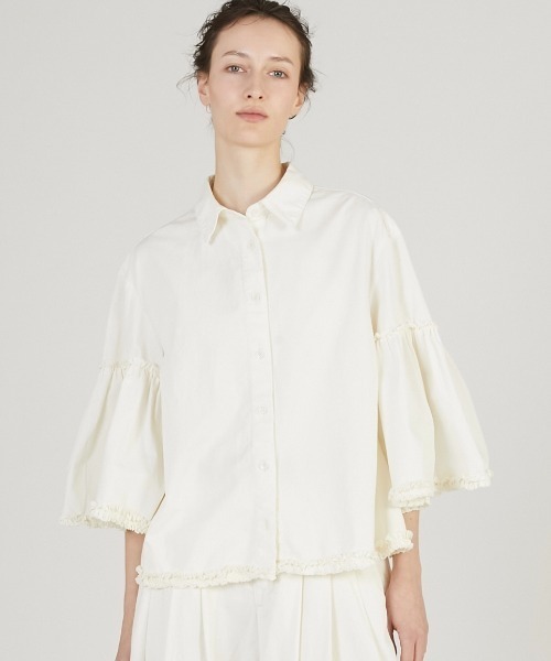 crinkle crinkle crinkle（クリンクルクリンクルクリンクル）の「【crinkle crinkle crinkle】garment dye frill shirts/ガーメントダイフリルシャツ（シャツ/ブラウス・レディース・ネイビー/アイボリー・FREE）」の12枚目の写真