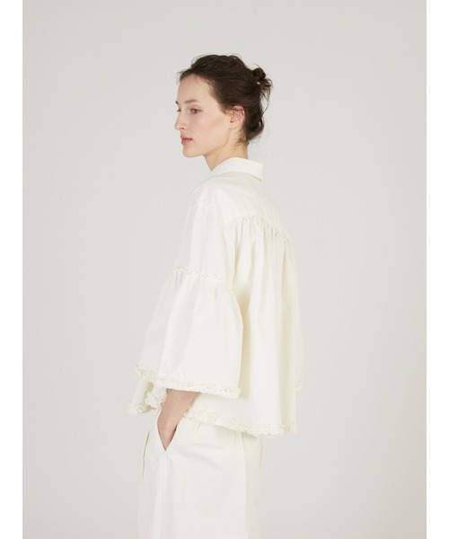 crinkle crinkle crinkle（クリンクルクリンクルクリンクル）の「【crinkle crinkle crinkle】garment dye frill shirts/ガーメントダイフリルシャツ（シャツ/ブラウス・レディース・ネイビー/アイボリー・FREE）」の9枚目の写真