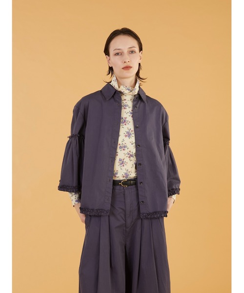 crinkle crinkle crinkle（クリンクルクリンクルクリンクル）の「【crinkle crinkle crinkle】garment dye frill shirts/ガーメントダイフリルシャツ（シャツ/ブラウス・レディース・ネイビー/アイボリー・FREE）」の7枚目の写真