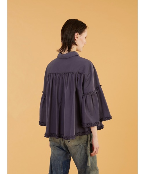 crinkle crinkle crinkle（クリンクルクリンクルクリンクル）の「【crinkle crinkle crinkle】garment dye frill shirts/ガーメントダイフリルシャツ（シャツ/ブラウス・レディース・ネイビー/アイボリー・FREE）」の5枚目の写真
