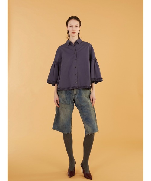 crinkle crinkle crinkle（クリンクルクリンクルクリンクル）の「【crinkle crinkle crinkle】garment dye frill shirts/ガーメントダイフリルシャツ（シャツ/ブラウス・レディース・ネイビー/アイボリー・FREE）」の3枚目の写真