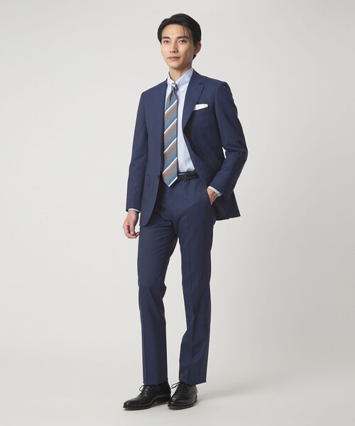 green label relaxing（グリーンレーベルリラクシング）の「GUABELLO ピンヘッド スリム ノープリーツ スーツパンツ セットアップパンツ（スーツパンツ・メンズ・グレー系/ネイビー・80/92/88/84/76/72）」の4枚目の写真