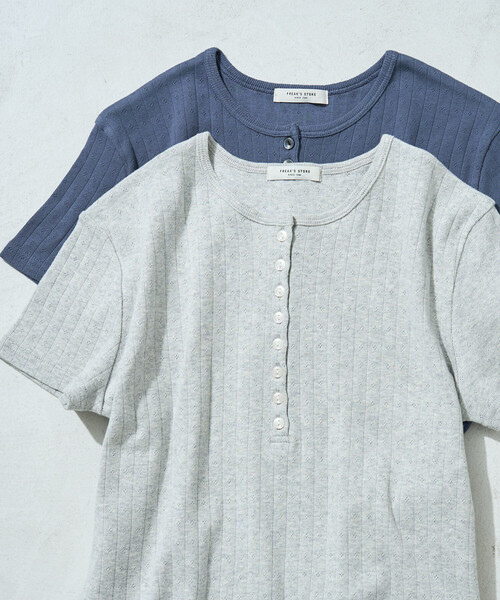 FREAK'S STORE(フリークスストア)の「限定展開 パターン メッシュ ヘンリー 半袖 Tシャツ(Tシャツ/カットソー・レディース・オフホワイト/ブラウン系その他/ブラック/ブルー/グレー・フリ-)」の3枚目の写真