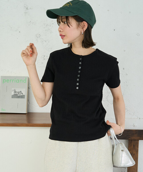 FREAK'S STORE(フリークスストア)の「限定展開 パターン メッシュ ヘンリー 半袖 Tシャツ(Tシャツ/カットソー・レディース・オフホワイト/ブラウン系その他/ブラック/ブルー/グレー・フリ-)」の17枚目の写真