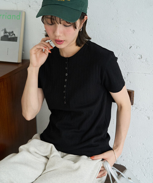 FREAK'S STORE(フリークスストア)の「限定展開 パターン メッシュ ヘンリー 半袖 Tシャツ(Tシャツ/カットソー・レディース・オフホワイト/ブラウン系その他/ブラック/ブルー/グレー・フリ-)」の18枚目の写真