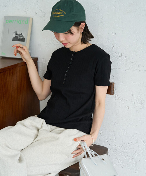 FREAK'S STORE(フリークスストア)の「限定展開 パターン メッシュ ヘンリー 半袖 Tシャツ(Tシャツ/カットソー・レディース・オフホワイト/ブラウン系その他/ブラック/ブルー/グレー・フリ-)」の19枚目の写真