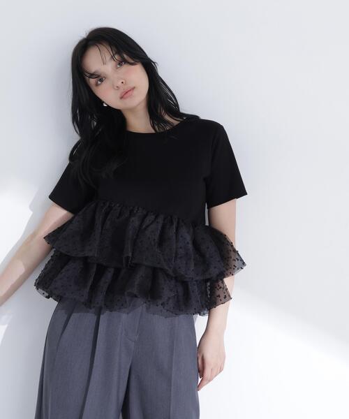 NATURAL BEAUTY BASIC(ナチュラルビューティーベーシック)の「チュールティアードカットソー(Tシャツ/カットソー・レディース・ベージュ/ブラック/オフホワイト・FREE)」の6枚目の写真