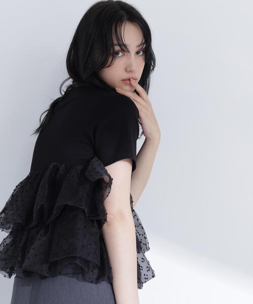 NATURAL BEAUTY BASIC(ナチュラルビューティーベーシック)の「チュールティアードカットソー(Tシャツ/カットソー・レディース・ベージュ/ブラック/オフホワイト・FREE)」の4枚目の写真